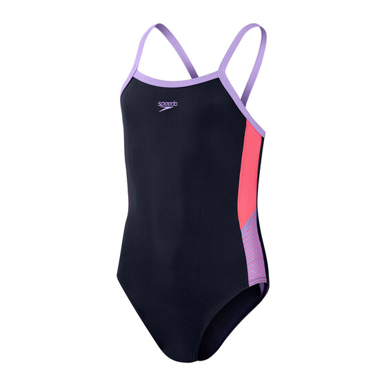 Ujumistrikoo Speedo Girls Dive Thinstrap Muscleback tumesinine/lilla/roosa