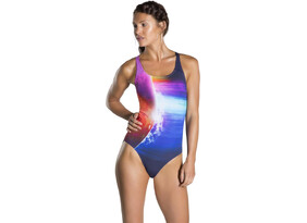 Naiste ujumistrikoo Speedo Placement Powerback tumesinine/kirju